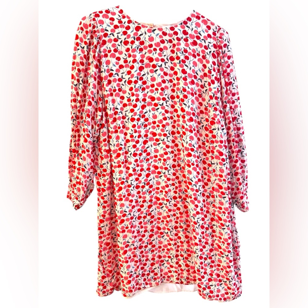 LOFT Red and White Long Sleeve Shift Dress